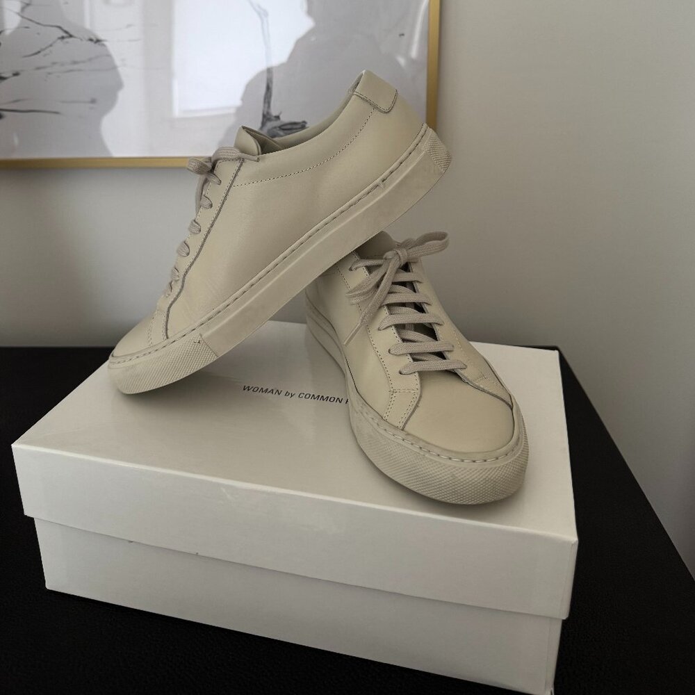 Common Projects Original Achilles Low Sneakers Beige Leather Size 37 IT US 7
